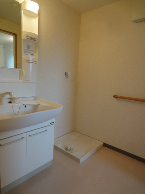 Washroom. Washbasin with shower! Spacious also dressing room! 