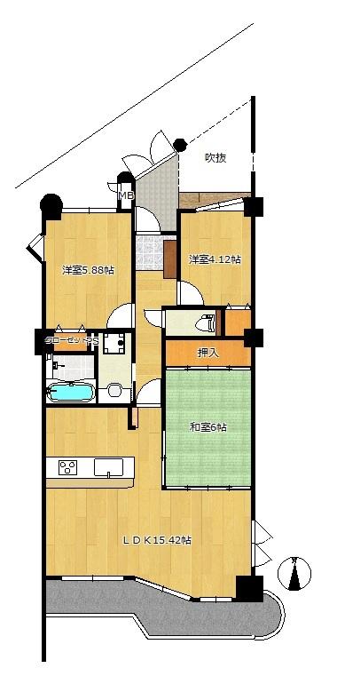 Floor plan. 3LDK, Price 11.5 million yen, Occupied area 70.62 sq m , Balcony area 8.45 sq m