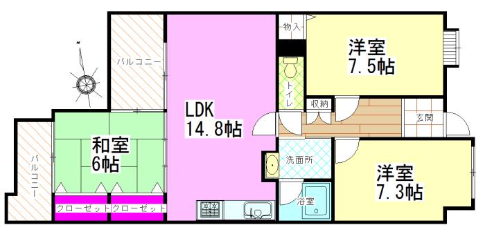 Floor plan. 3LDK, Price 7 million yen, Footprint 65.5 sq m