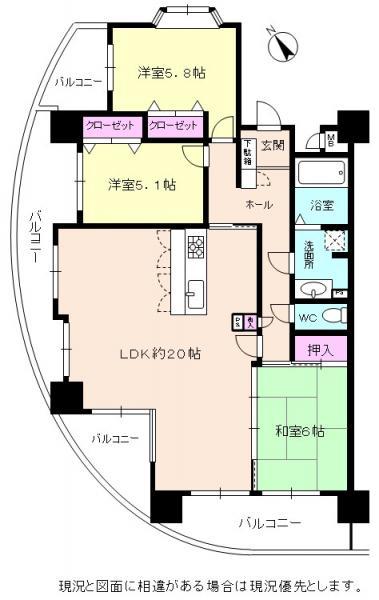 Floor plan. 3LDK, Price 17.3 million yen, Occupied area 78.98 sq m , Balcony area 30.5 sq m