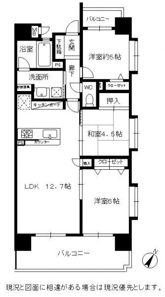 Floor plan. 3LDK, Price 13.8 million yen, Occupied area 67.27 sq m , Balcony area 15.72 sq m