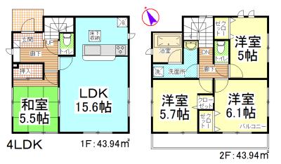 Floor plan. 14.8 million yen, 4LDK, Land area 104.96 sq m , Building area 87.88 sq m
