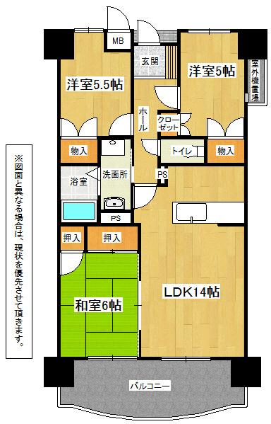 Floor plan. 3LDK, Price 8.9 million yen, Occupied area 57.63 sq m