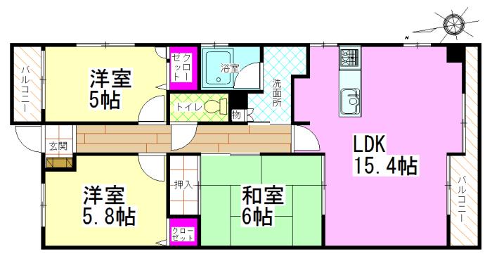 Floor plan. 3LDK, Price 12.8 million yen, Occupied area 73.77 sq m , Balcony area 10.44 sq m