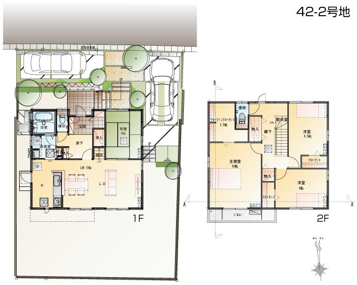 Floor plan.  [42-2 No. land] So we have drawn on the basis of the Plan view] drawings, Plan and the outer structure ・ Planting, such as might actually differ slightly from. Also, furniture ・ Car, etc. are not included in the price.