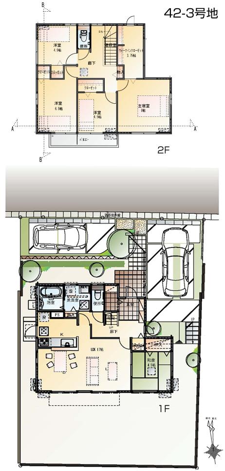 Floor plan.  [42-3 No. land] So we have drawn on the basis of the Plan view] drawings, Plan and the outer structure ・ Planting, such as might actually differ slightly from. Also, furniture ・ Car, etc. are not included in the price.