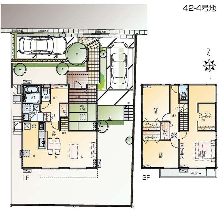 Floor plan.  [42-4 No. land] So we have drawn on the basis of the Plan view] drawings, Plan and the outer structure ・ Planting, such as might actually differ slightly from. Also, furniture ・ Car, etc. are not included in the price.