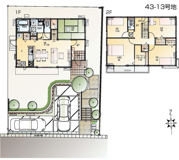 Floor plan.  [43-14 No. land] So we have drawn on the basis of the Plan view] drawings, Plan and the outer structure ・ Planting, such as might actually differ slightly from. Also, furniture ・ Car, etc. are not included in the price.