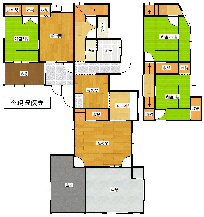 Floor plan. 5.9 million yen, 5DK + 3S (storeroom), Land area 198.32 sq m , Building area 164.41 sq m