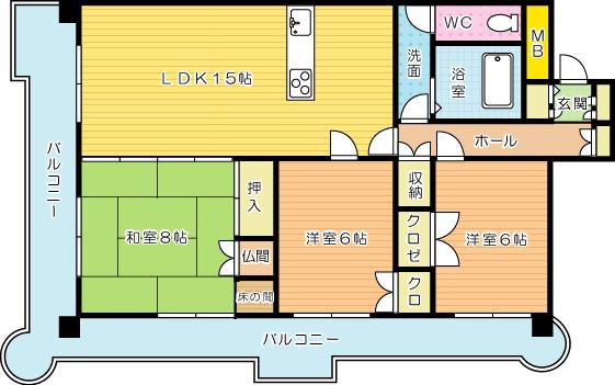 Floor plan. 3LDK, Price 12.8 million yen, Occupied area 79.23 sq m , Balcony area 20 sq m