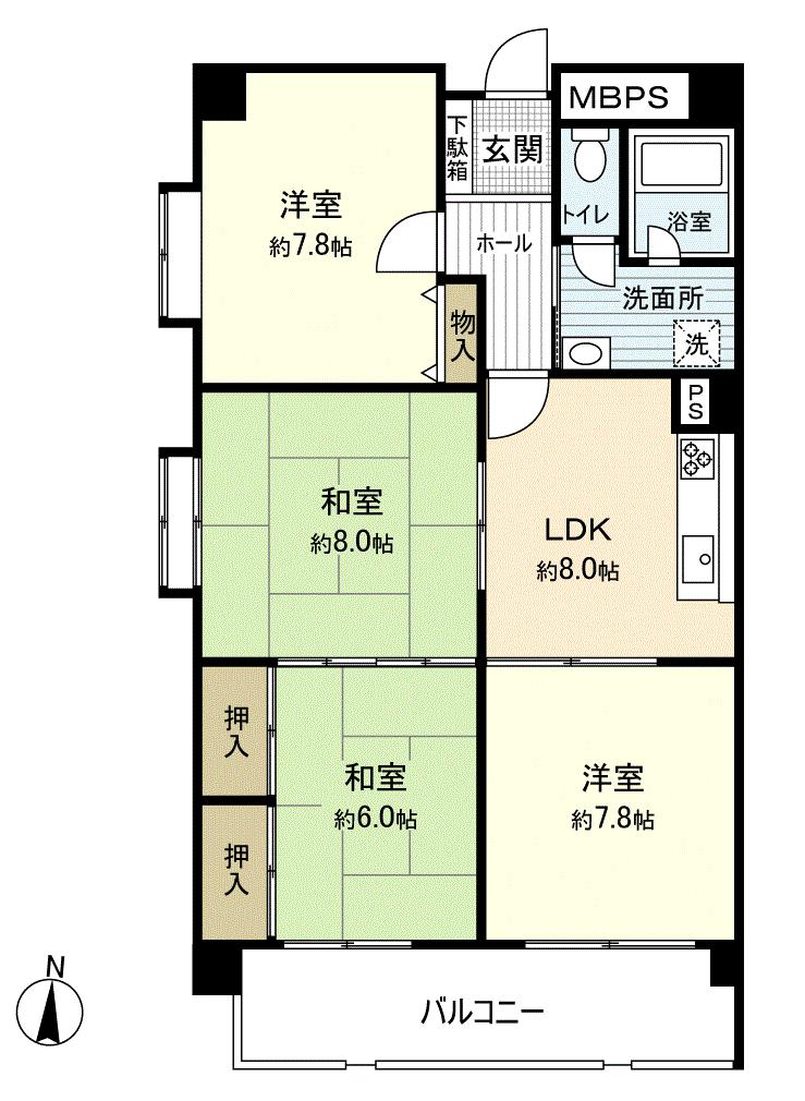 Floor plan. 4LDK, Price 3.8 million yen, Occupied area 78.75 sq m , Balcony area 9.6 sq m