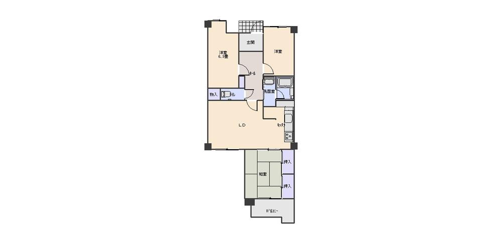 Floor plan. 3LDK, Price 7 million yen, Footprint 65.5 sq m , Balcony area 9.2 sq m