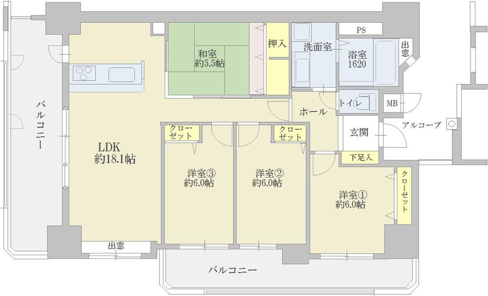 Floor plan. 4LDK, Price 20.8 million yen, Occupied area 90.24 sq m , Balcony area 27.91 sq m