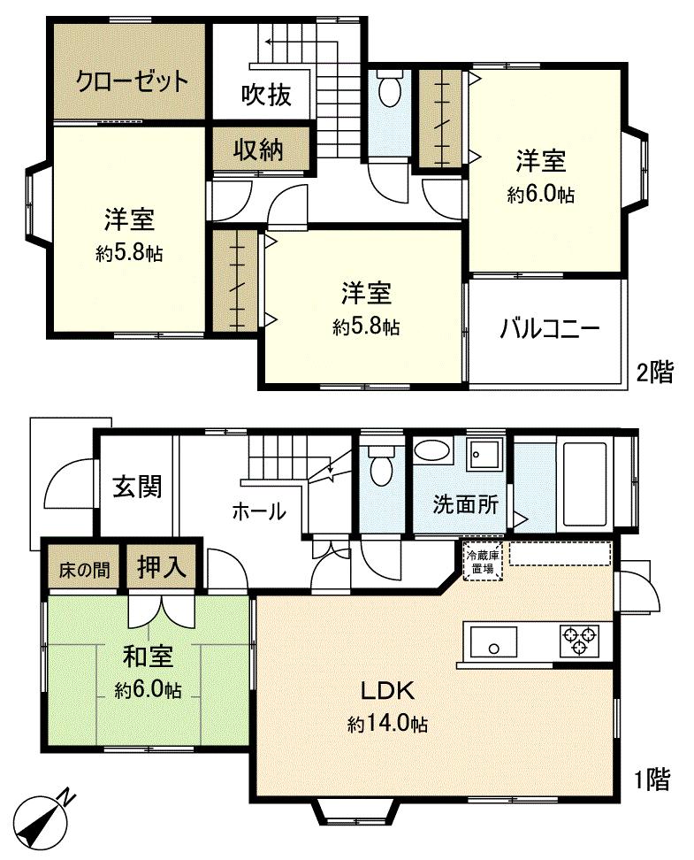 Floor plan. 22,800,000 yen, 4LDK + S (storeroom), Land area 225.62 sq m , Building area 104.66 sq m