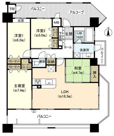 Floor plan. 4LDK, Price 23 million yen, Occupied area 94.78 sq m , Balcony area 28.22 sq m