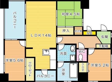 Floor plan. 3LDK, Price 18.6 million yen, Occupied area 69.78 sq m , Balcony area 10 sq m