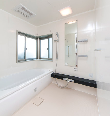 Bathing-wash room.  [Bathroom] The space comfortable and relaxed, Bathroom to heal fatigue of the day. "Air-in shower" and "Karari floor" also adopted.  ※ Corner sash A type ・ It will be the fifth floor or higher.