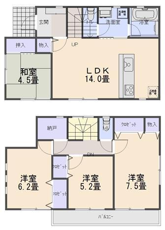 Floor plan. 22.5 million yen, 4LDK + S (storeroom), Land area 142.28 sq m , Building area 90.72 sq m