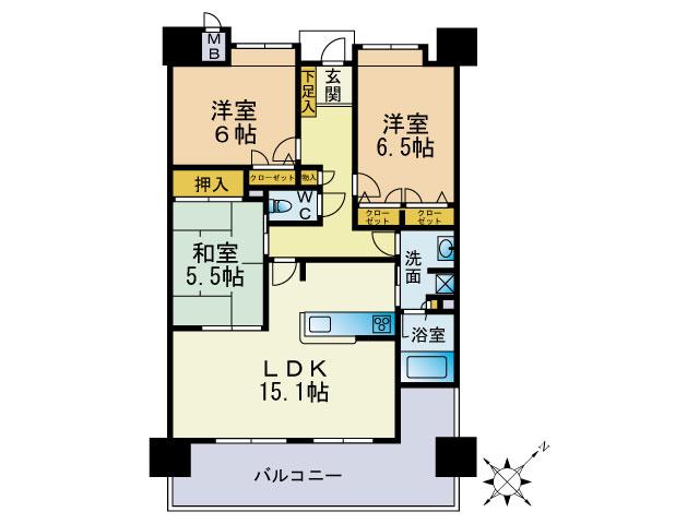 Floor plan. 3LDK, Price 16.8 million yen, Occupied area 75.41 sq m , Balcony area 15.92 sq m