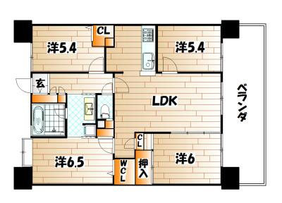Floor plan. 4LDK, Price 18,800,000 yen, Footprint 78 sq m , Balcony area 14.26 sq m 4LDK, In town