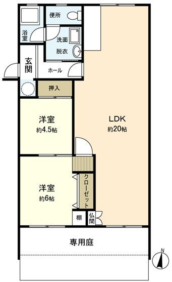 Floor plan. 2LDK, Price 6.9 million yen, Occupied area 66.63 sq m