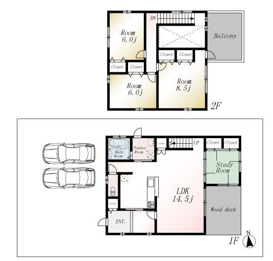 Floor plan. (No. 2 locations), Price 27,800,000 yen, 4LDK, Land area 170.55 sq m , Building area 108.47 sq m