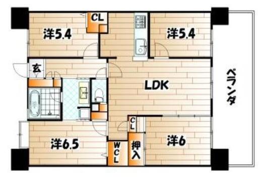 Floor plan. 4LDK, Price 18,800,000 yen, Footprint 78 sq m , Balcony area 14.26 sq m