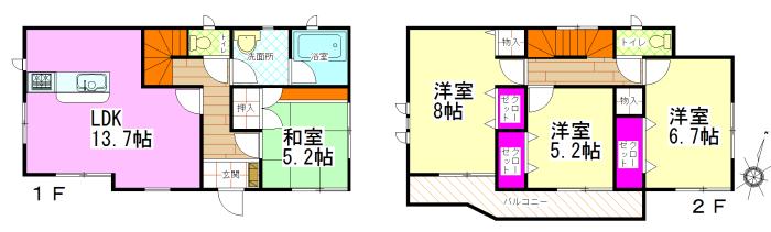 Floor plan. (1 Building), Price 22,800,000 yen, 4LDK, Land area 144.91 sq m , Building area 93.96 sq m