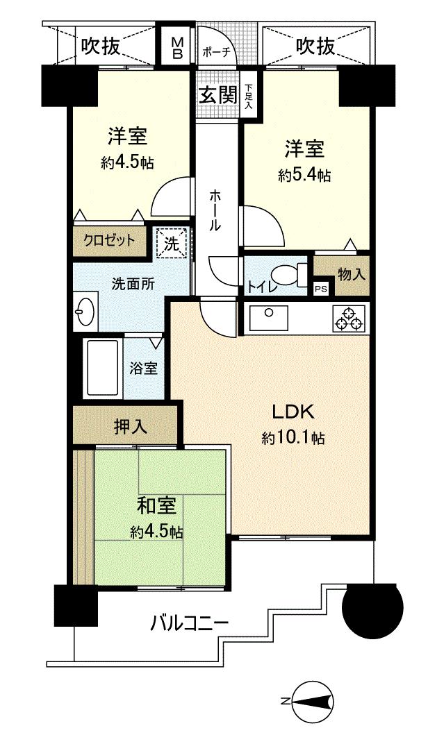 Floor plan. 3LDK, Price 8.2 million yen, Occupied area 57.92 sq m , Balcony area 9.14 sq m