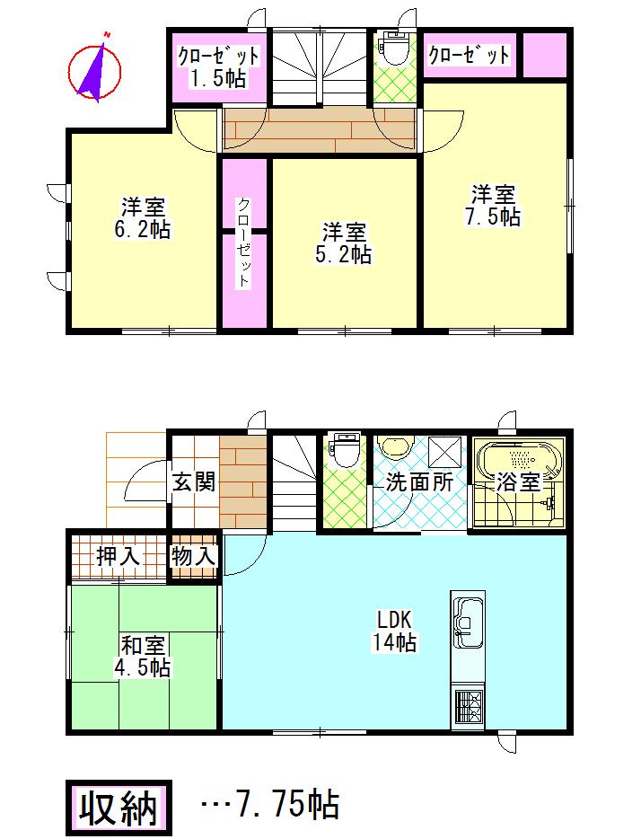 Floor plan. 22.5 million yen, 4LDK + S (storeroom), Land area 142.28 sq m , Building area 90.72 sq m