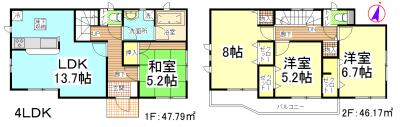 Floor plan. (1 Building), Price 22,800,000 yen, 4LDK, Land area 144.91 sq m , Building area 93.96 sq m