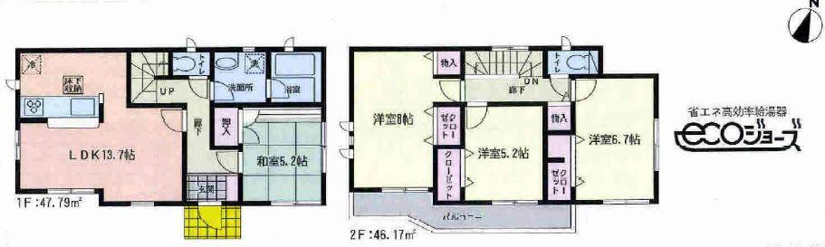 Floor plan. 22,800,000 yen, 4LDK, Land area 144.91 sq m , Building area 93.96 sq m