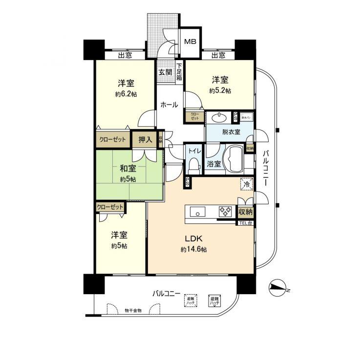 Floor plan. 4LDK, Price 17.8 million yen, Occupied area 80.85 sq m , Balcony area 22.65 sq m