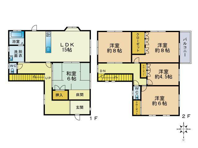 Floor plan. 18,980,000 yen, 5LDK, Land area 207.63 sq m , Building area 122.54 sq m