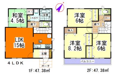Floor plan. (5 Building), Price 20.8 million yen, 4LDK, Land area 133.87 sq m , Building area 93.96 sq m