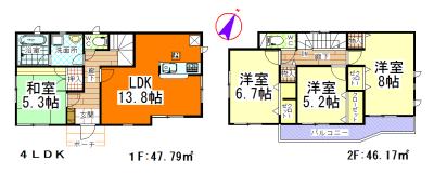 Floor plan. (Building 2), Price 20.8 million yen, 4LDK, Land area 132.64 sq m , Building area 93.96 sq m