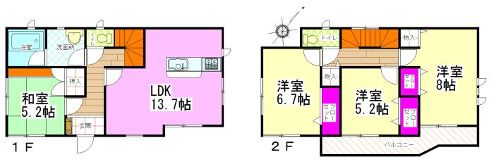 Floor plan. (Building 2), Price 20.8 million yen, 4LDK, Land area 132.64 sq m , Building area 93.96 sq m