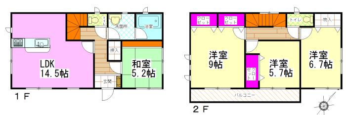 Floor plan. (6 Building), Price 22,800,000 yen, 4LDK, Land area 133.54 sq m , Building area 98 sq m
