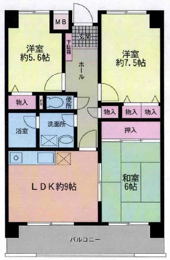Floor plan. 3LDK, Price 5.5 million yen, Footprint 61.2 sq m , Balcony area 10.35 sq m