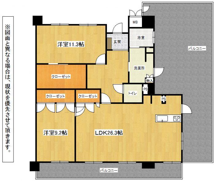 Floor plan. 2LDK + S (storeroom), Price 36,300,000 yen, Footprint 107.03 sq m , Balcony area 92.79 sq m