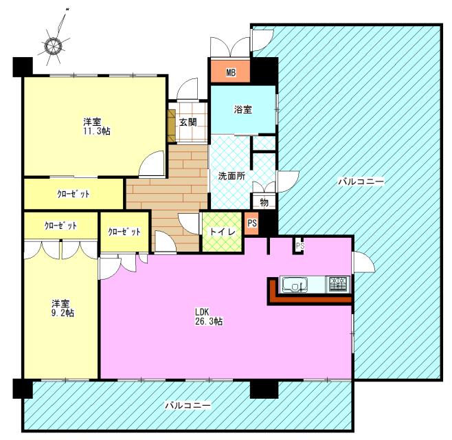 Floor plan. 2LDK, Price 36,300,000 yen, Footprint 107.03 sq m