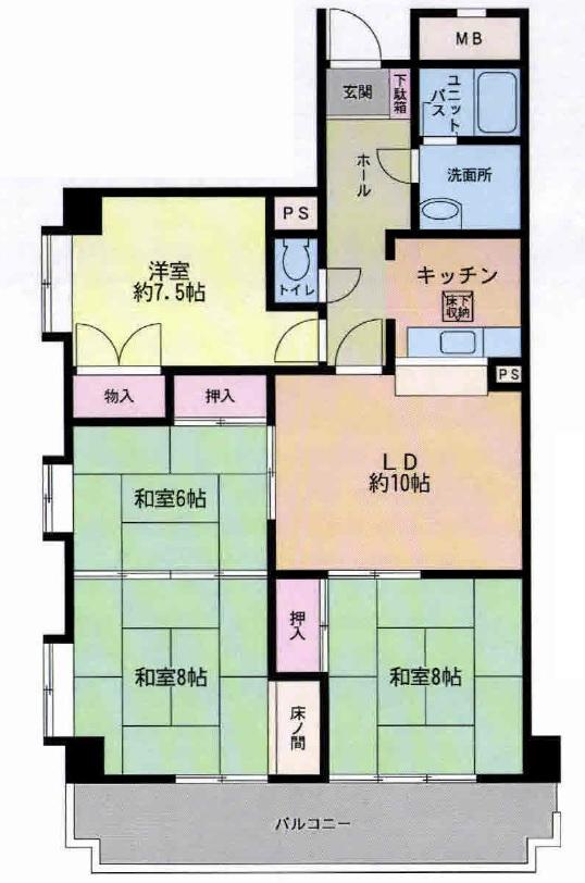 Floor plan. 4LDK, Price 5.3 million yen, Occupied area 93.03 sq m , Balcony area 12.25 sq m