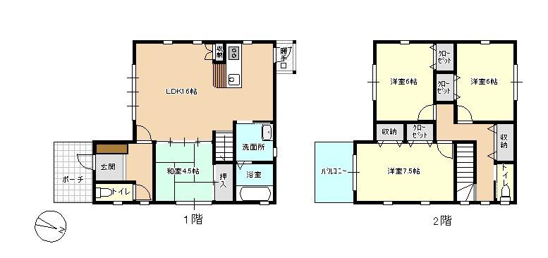 Building plan example (floor plan). 1st floor: 51.34 sq m  Second floor: 48.85 sq m  Total 100.19 sq m