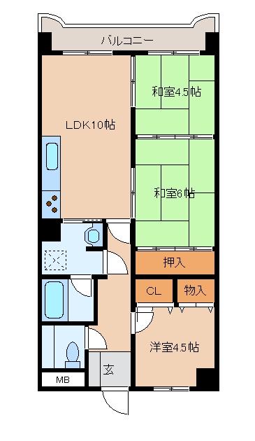 Floor plan. 3LDK, Price 7 million yen, Occupied area 59.82 sq m , Balcony area 10.82 sq m