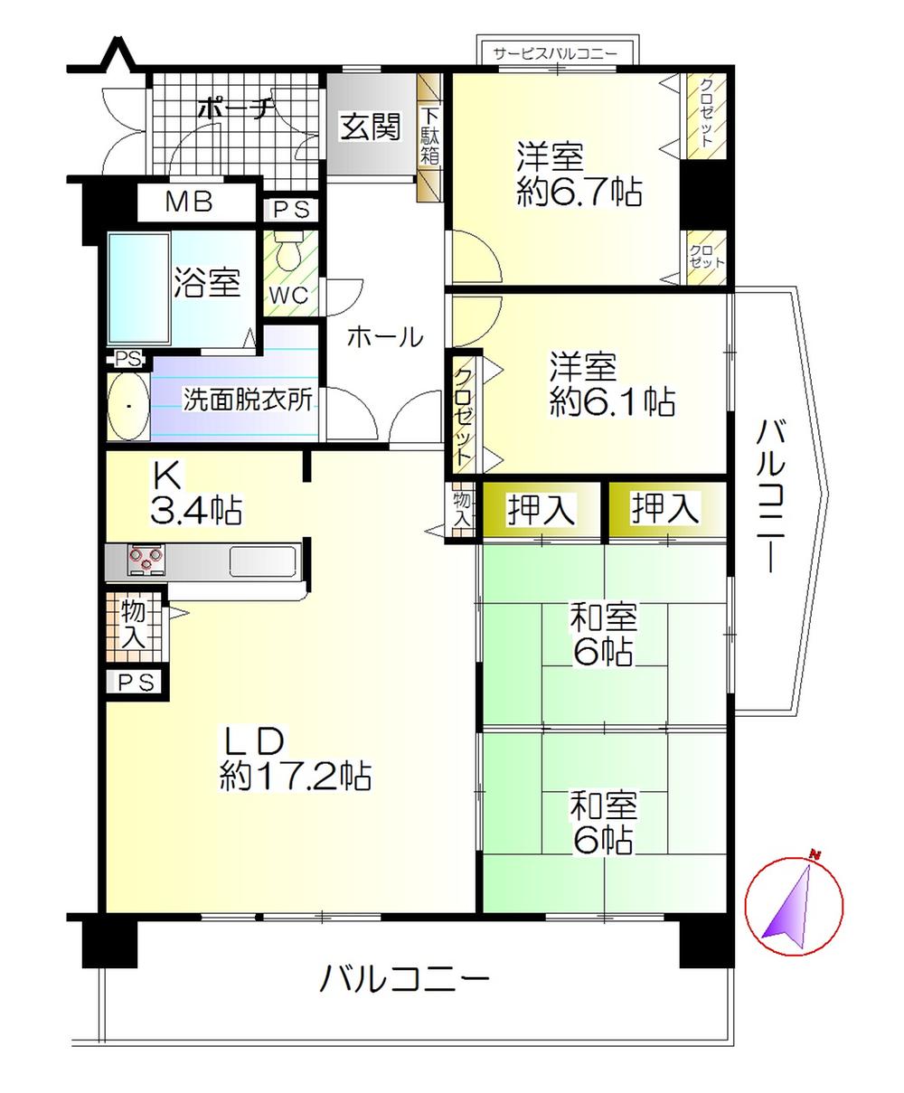 Floor plan. 4LDK, Price 15.8 million yen, Footprint 100.15 sq m , Balcony area 21.4 sq m 4LDK 100 sq m apartment