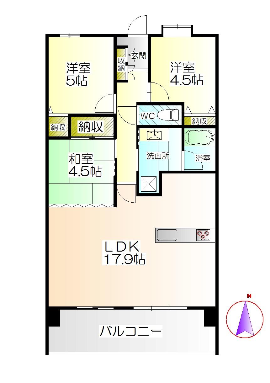 Floor plan. 3LDK, Price 16.5 million yen, Occupied area 70.04 sq m , Balcony area 13.6 sq m large LDK. Match the Japanese-style room and about 22.5 Pledge