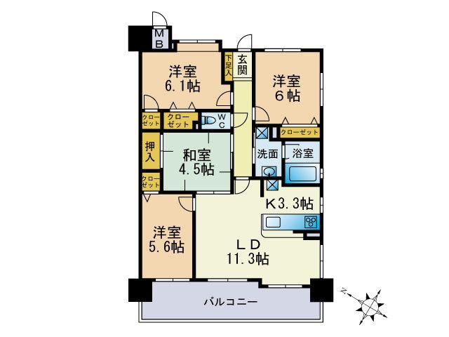 Floor plan. 4LDK, Price 16.8 million yen, Occupied area 80.67 sq m , Balcony area 13.72 sq m