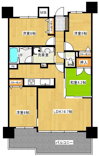 Floor plan. 4LDK, Price 17,900,000 yen, Occupied area 76.63 sq m , Balcony area 16.82 sq m