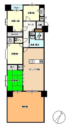 Floor plan. 4LDK, Price 14.8 million yen, Occupied area 88.97 sq m , Balcony area 16.39 sq m