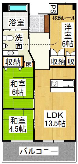 Floor plan. 3LDK, Price 9.3 million yen, Occupied area 65.41 sq m , It is on the balcony area 11.59 sq m barrier-free indoor!